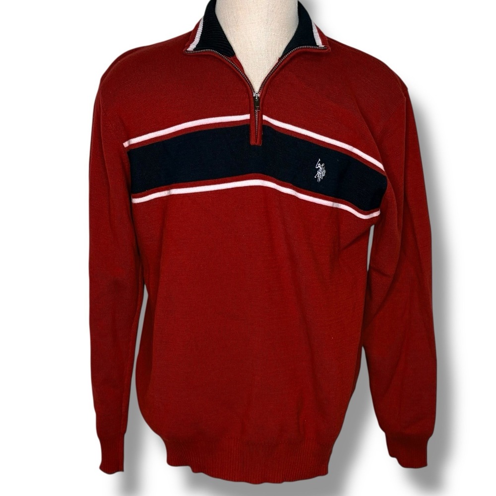 US Polo Assn Men's Sweater Size XL Long Sleeve 1/4 Zip Red White Blue Preppy - Picture 1 of 7